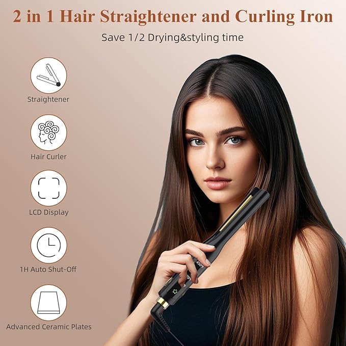 Flat Iron, 1/2 Inch Hair Straightener and Curler 2 in 1, Ceramic Ionic Floating Plates -  BigGreenBear.com Beauty Products 14.99 USD Big Green Bear