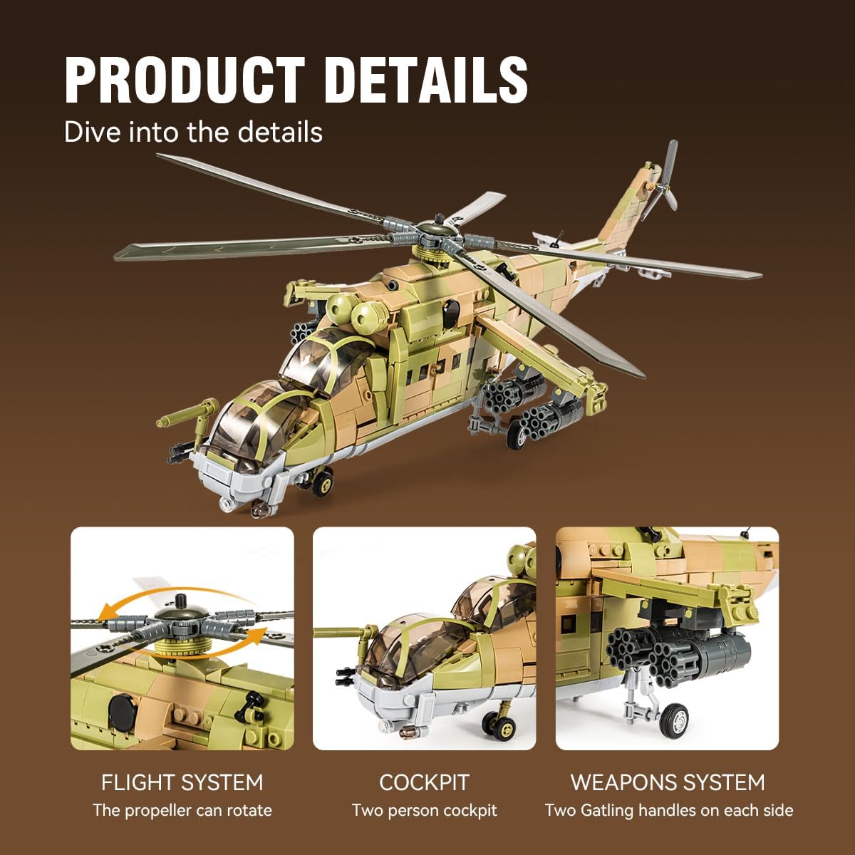 MI-24S Helicopter Medium Utility Military Army Airplane Building Bricks Set, 850+ Pieces - BigGreenBear.com RC Airplane 59.43 USD Big Green Bear