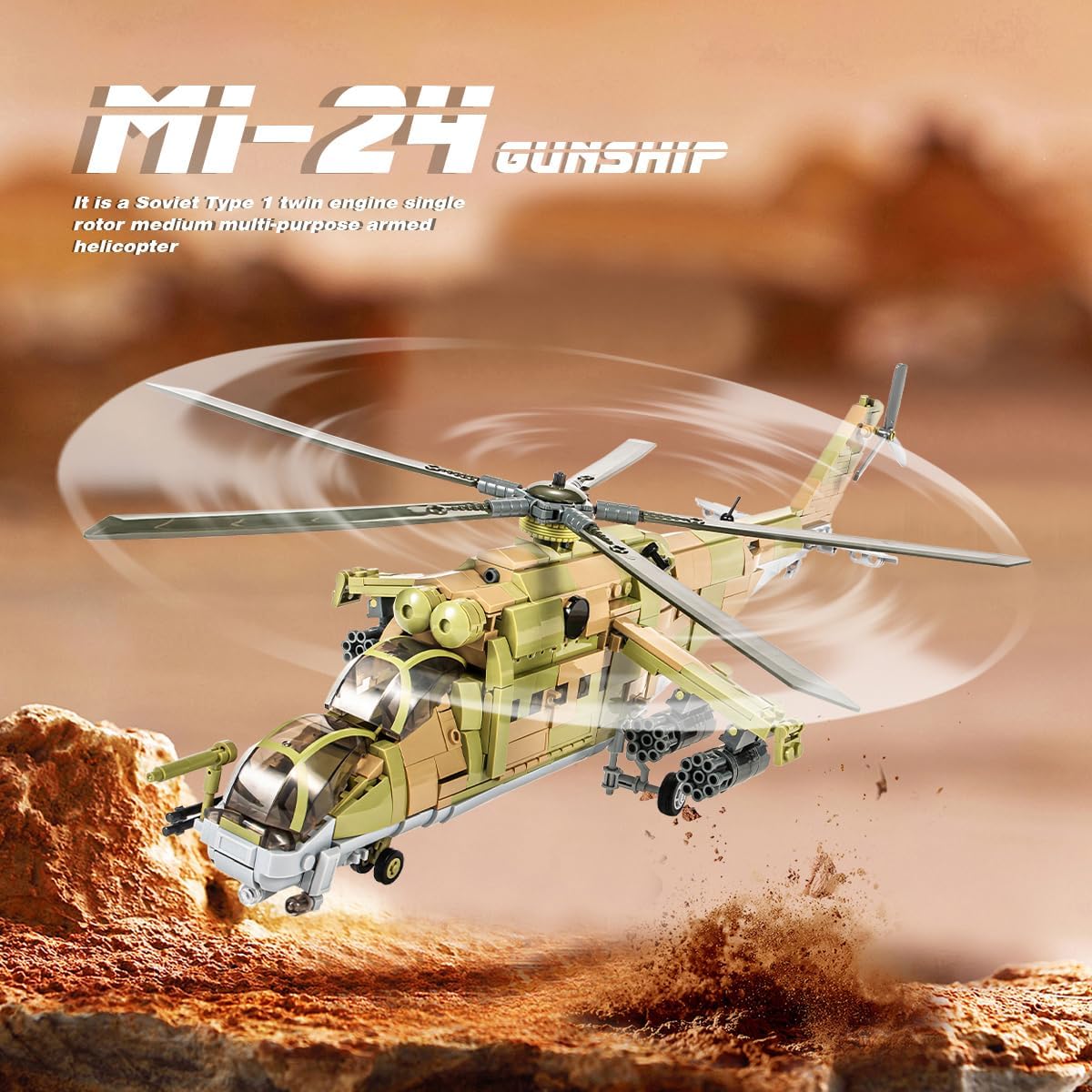 MI-24S Helicopter Medium Utility Military Army Airplane Building Bricks Set, 850+ Pieces - BigGreenBear.com RC Airplane 59.43 USD Big Green Bear