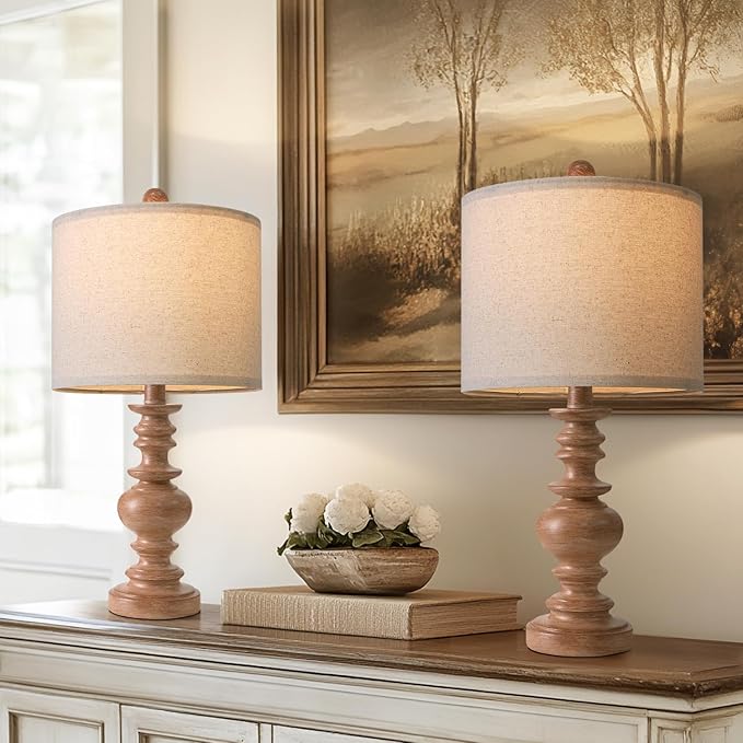Set of 2- Vintage Resin Table Lamps for Nightstands with Linen Shades 20" High - BigGreenBear.com Lighting 69.99 USD Big Green Bear