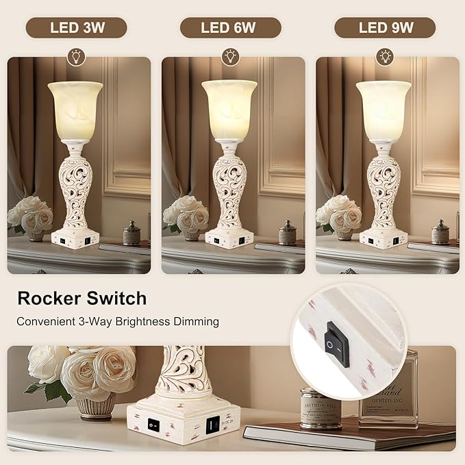 Vintage Desk Lamp with Glass Shade, 3-Way Dimmable with 2 USB Charging Ports 20" - BigGreenBear.com table lamp 69.99 USD Big Green Bear