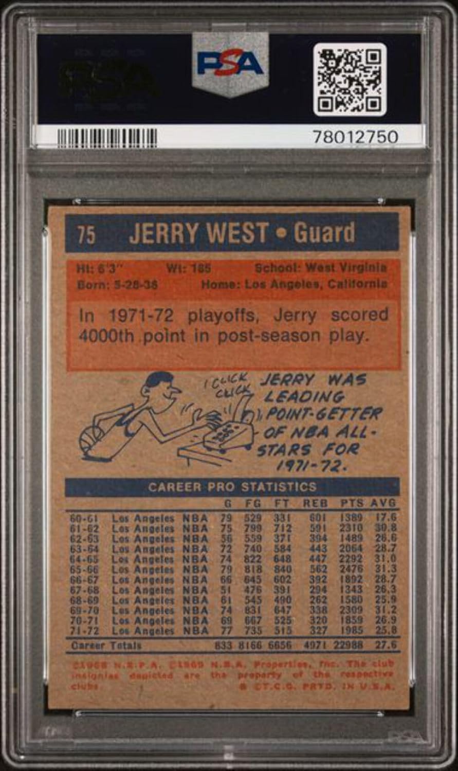 1972 TOPPS #75 JERRY WEST LAKERS HOF PSA 5 - BigGreenBear.com Basketball cards 89.99 USD Big Green Bear