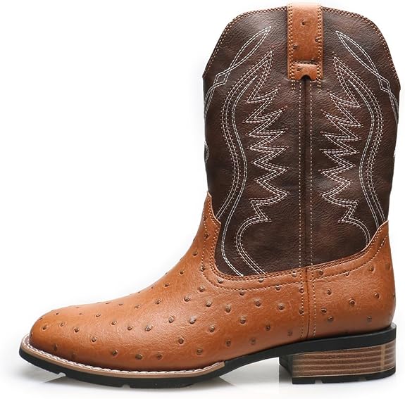 Men's Cowboy Boots, Two-Toned Square Toe Western Mid-Calf - BigGreenBear.com clothing 79.99