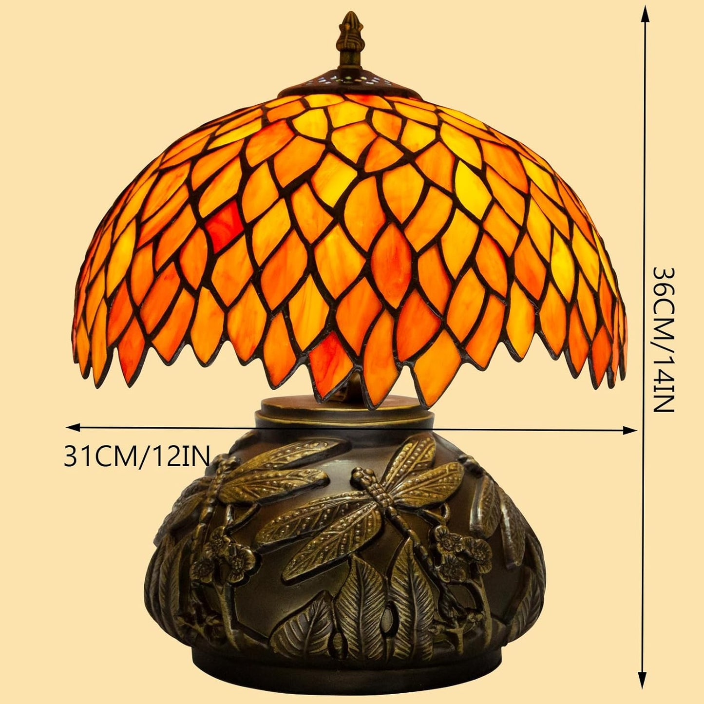 Handcrafted Tiffany Style Table Lamp Orange Wisteria, Small Stained Glass Lamp - BigGreenBear.com Lighting 169.99 USD Big Green Bear