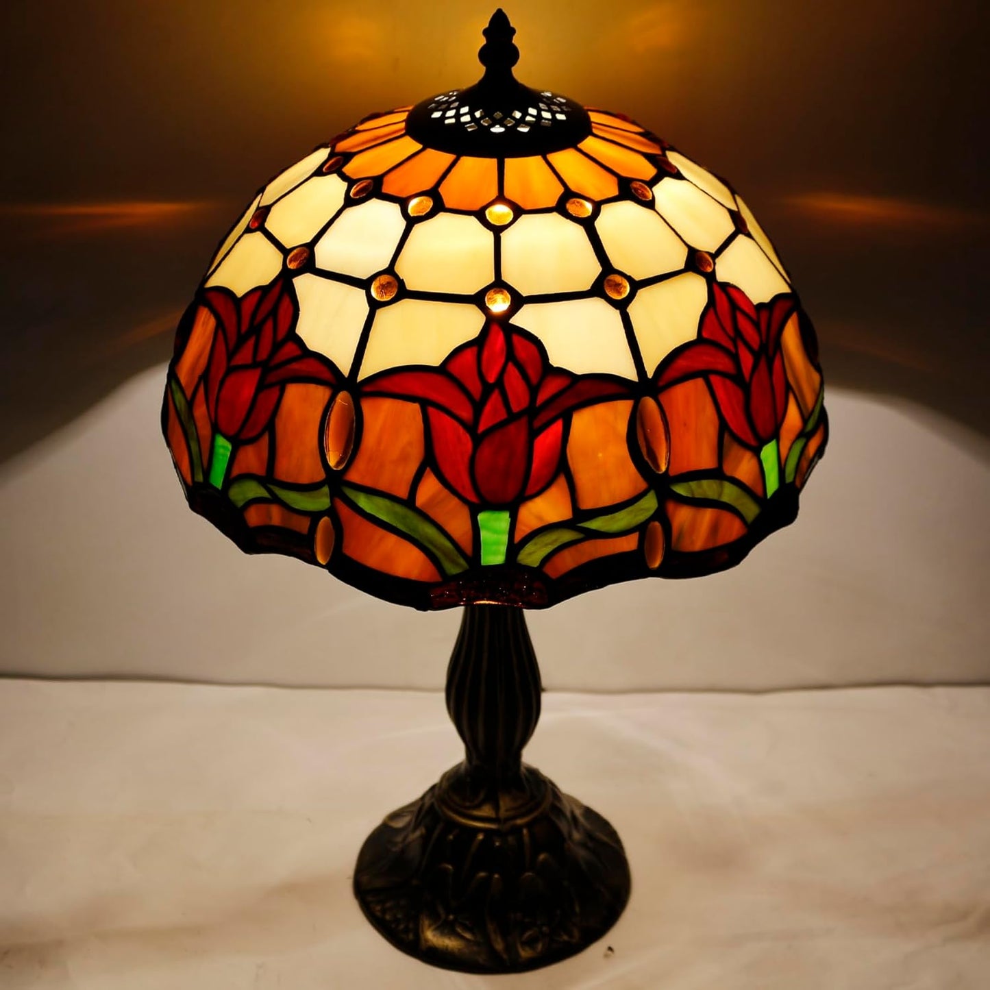 Tiffany Table Lamp Handcrafted Stained Glass Style Tulip Flower 18" High - BigGreenBear.com Lighting 149.99