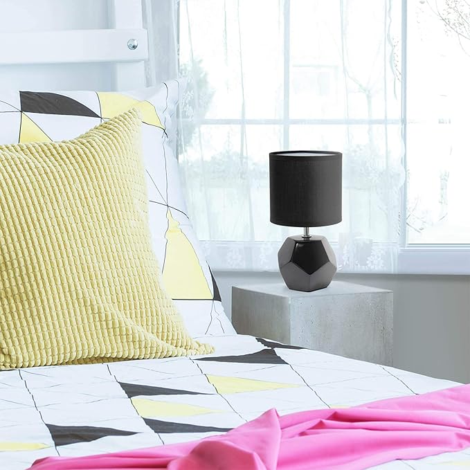 Round Prism Mini Table Lamp with Matching Fabric Shade, Black