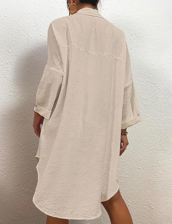 Womens Modern Swimsuit Cover Up Blouse Button Down Shirt - BigGreenBear.com clothing 34.89 USD Big Green Bear