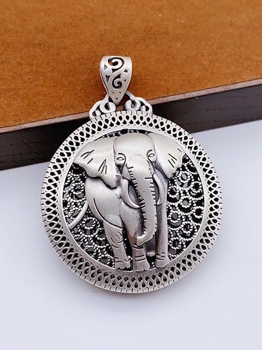 Handmade Sterling Silver plated Tibetan Good Lucky Elephant Pendant Necklace