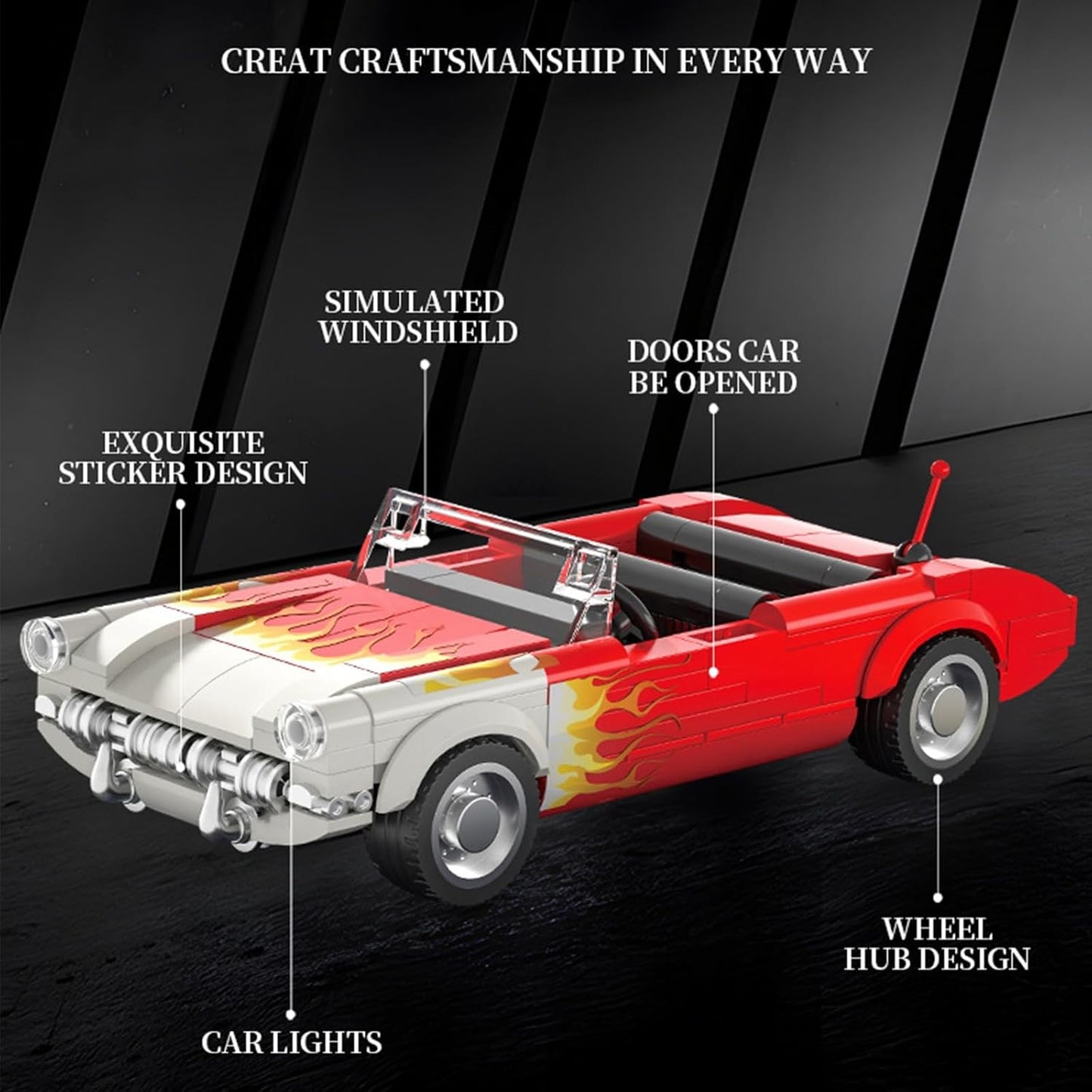 Vintage C1 Sports Car Model Kit, MOC Collectible Supercar (249 Pieces) - BigGreenBear.com Building Toys 24.35 USD Big Green Bear