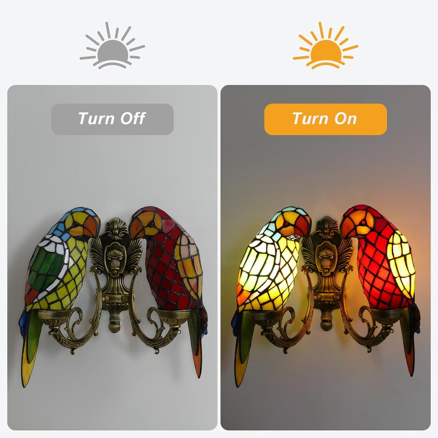 Tiffany Style Parrot Wall Sconce 2 Lights Handmade Stained Glass Wall Light - BigGreenBear.com table lamp 139.99 USD Big Green Bear