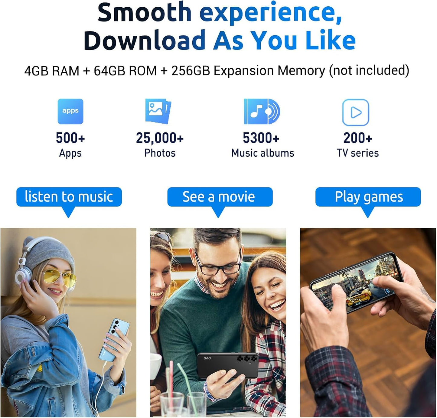 Xgody Unlocked Cell Phones V50, 4GB+64GB ROM, 6.52'' HD Incell Screen Smartphone