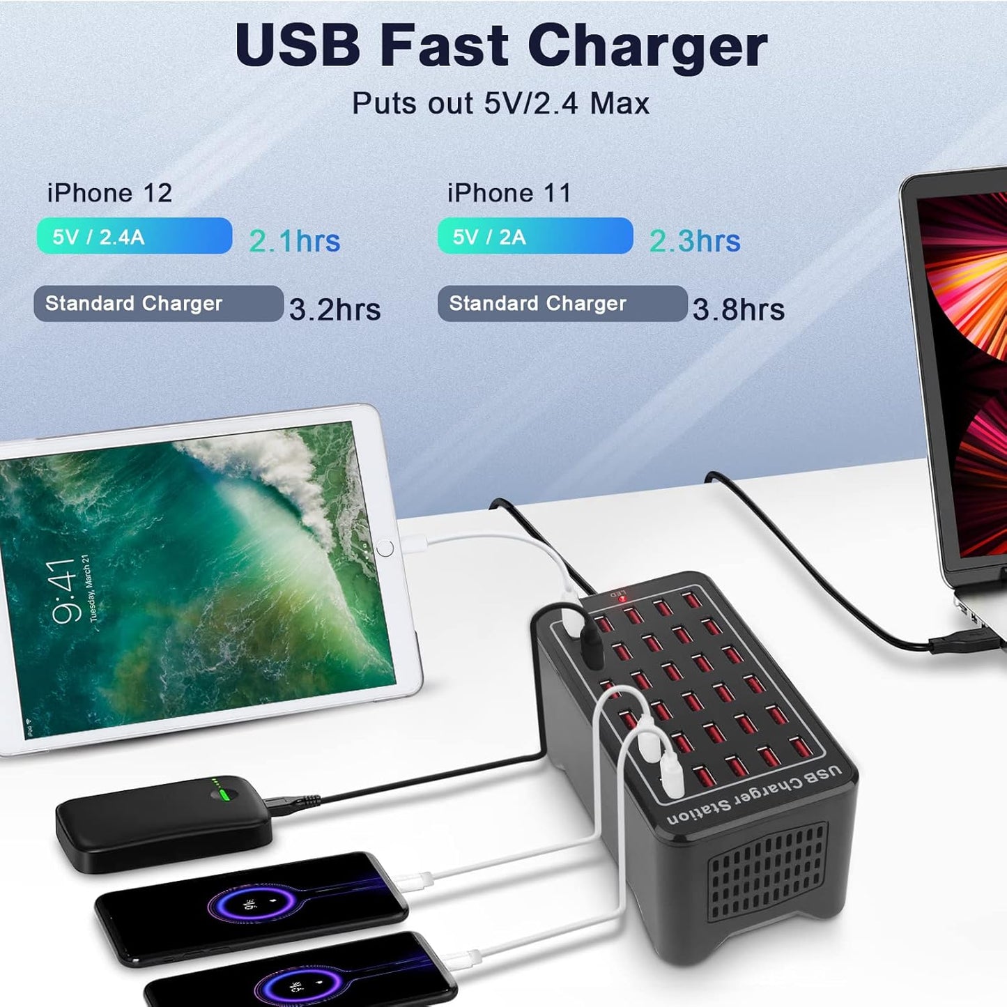 USB Charger, Cinlinso 30 Port 150W(30A) USB Charging Station Multi Port USB Hub Charger