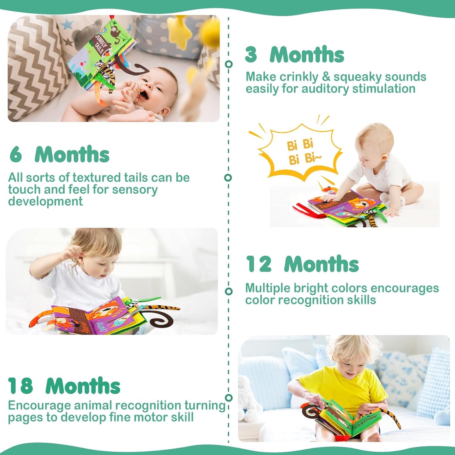 Baby Books Toys, Touch and Feel Crinkle Cloth Book for Infant Baby 0-3-6-12-18 Months