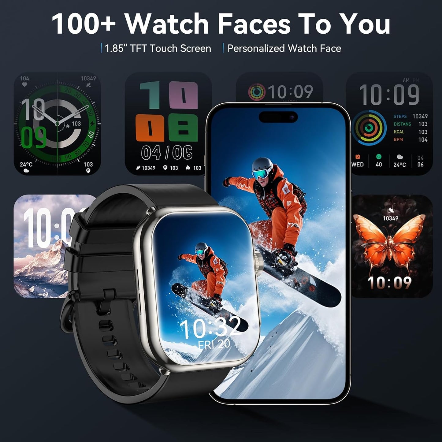 Smart Watch for Men Women, 1000 mAh 100 Day Battery Life for iOS/Android - BigGreenBear.com SMART WATCH 49.99