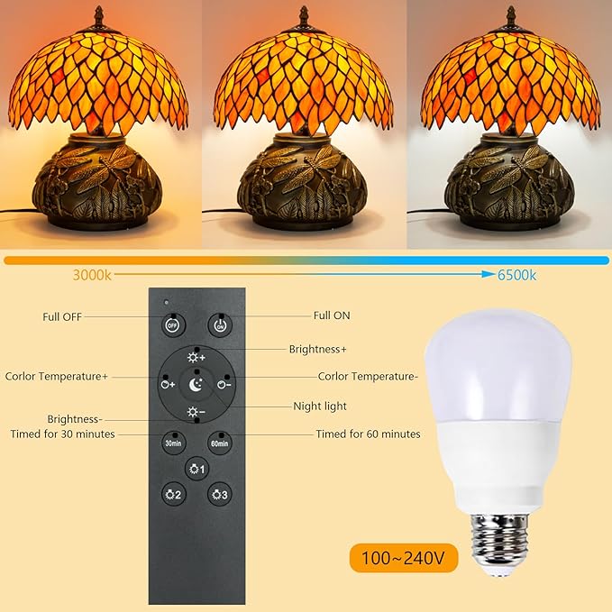 Handcrafted Tiffany Style Table Lamp Orange Wisteria, Small Stained Glass Lamp - BigGreenBear.com Lighting 169.99 USD Big Green Bear