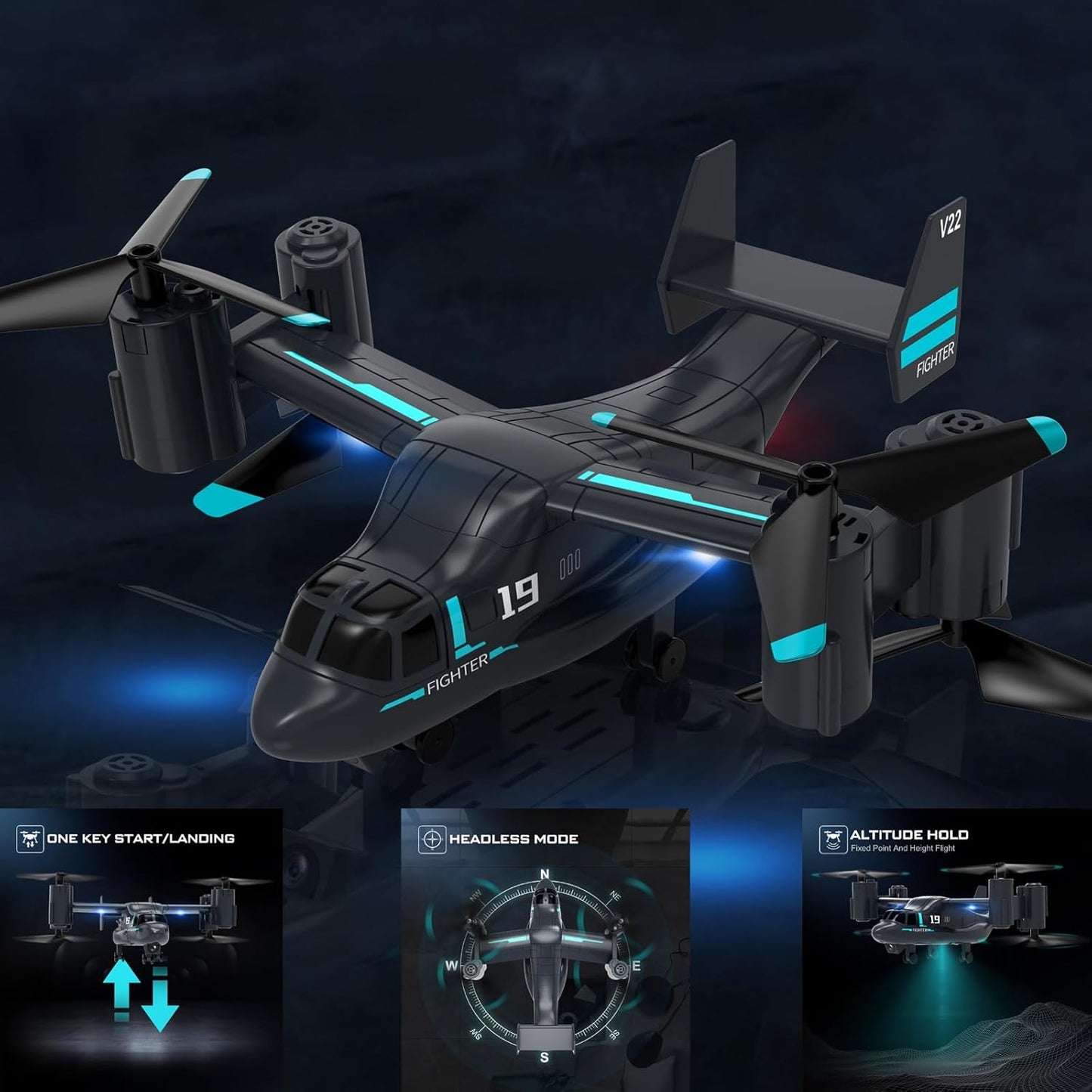 LM19 Drone with HD Camera, RC V22 Osprey Military Helicopter RC