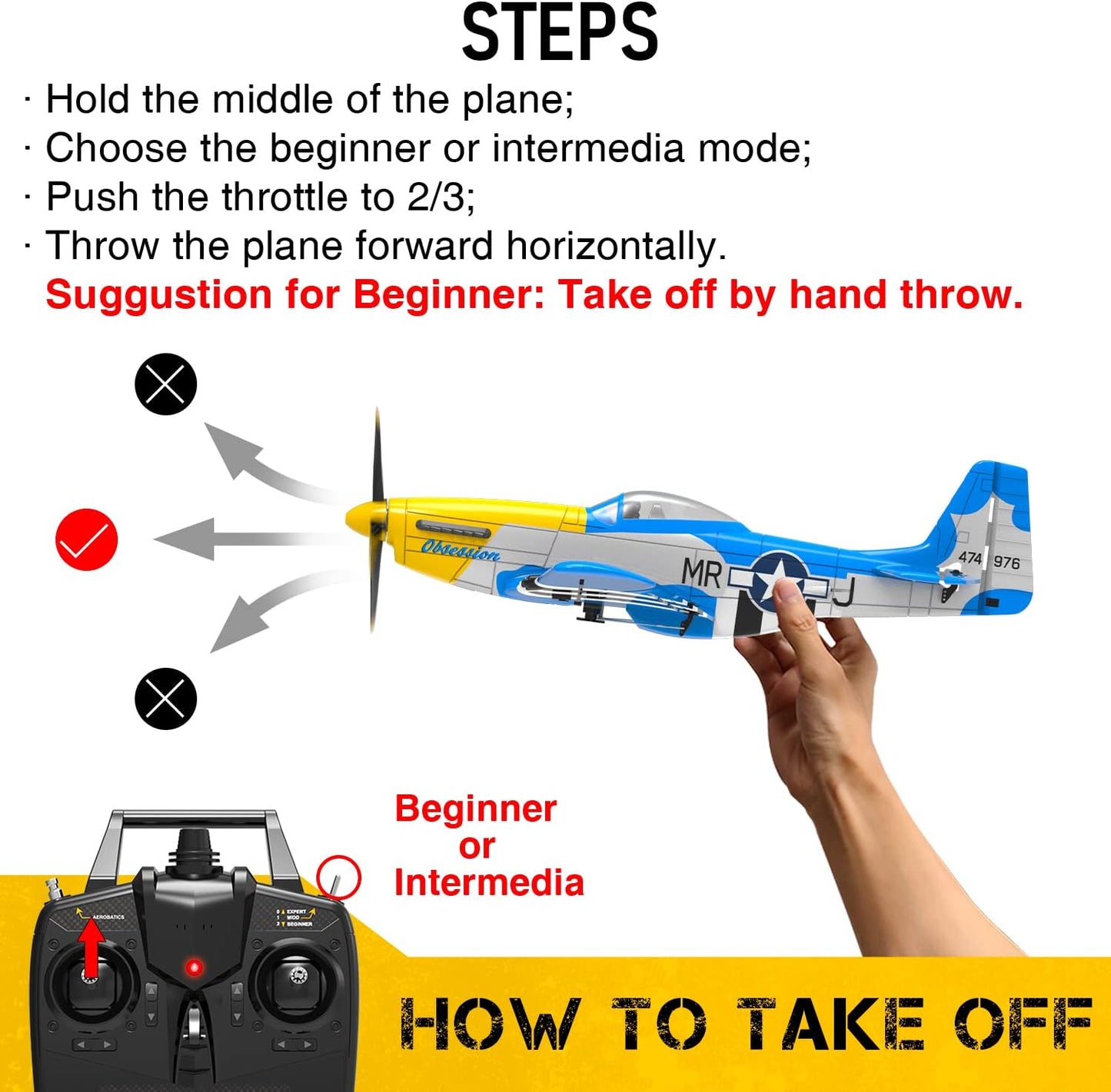Volantex RC Planes for Adults,P-51 RTF RC Airplane,One-Key Aerobatic