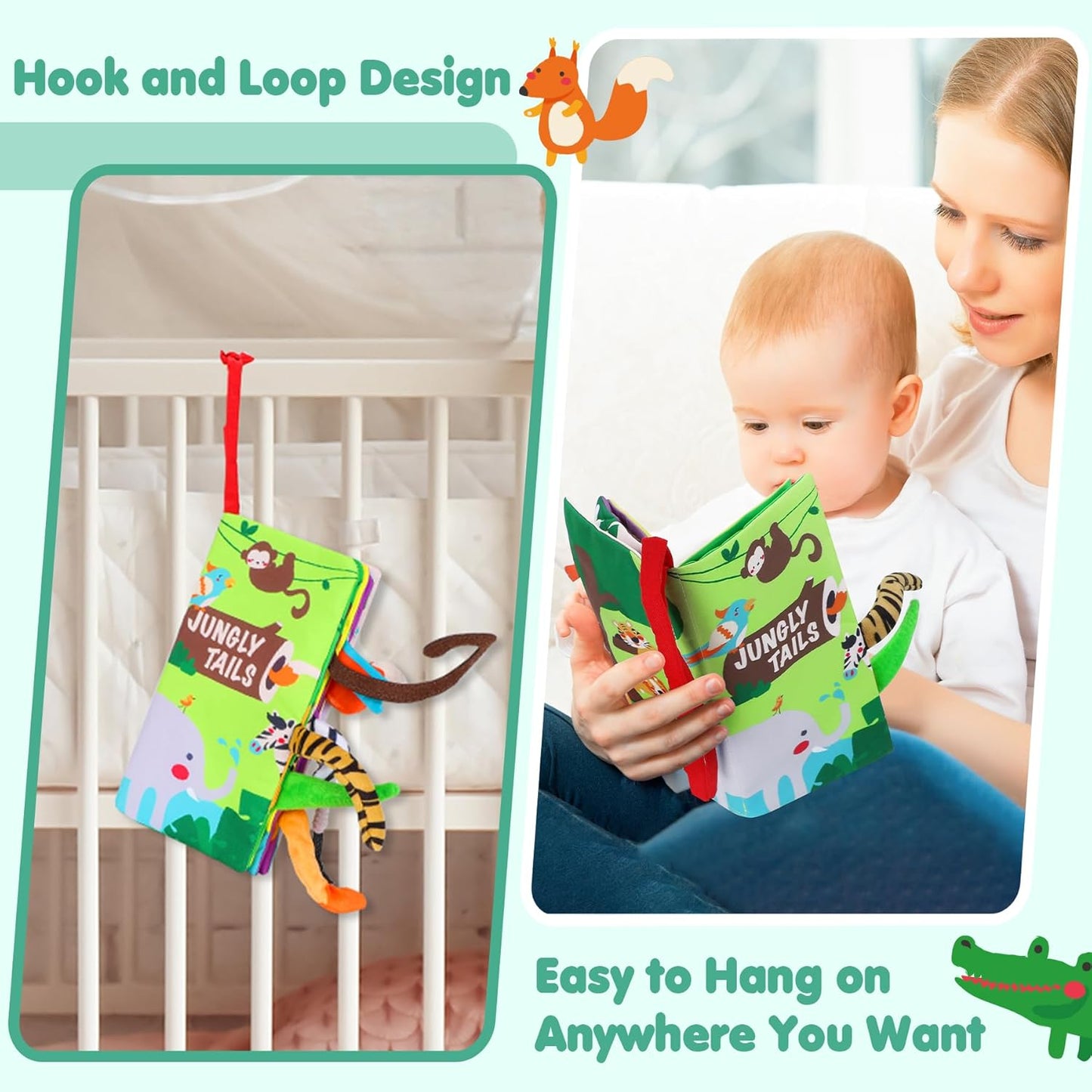Baby Books Toys, Touch and Feel Crinkle Cloth Book for Infant Baby 0-3-6-12-18 Months