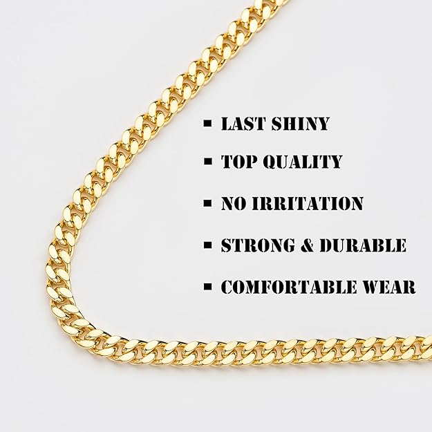 NEW! Mens 5MM Gold Plated Stainless Steel Miami Cuban Link Chain Necklace - BigGreenBear.com jewelry 18.99 USD Big Green Bear