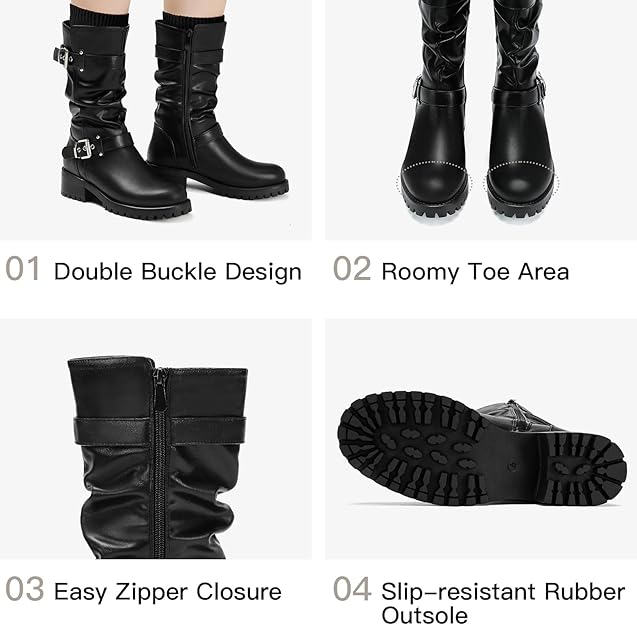 Mid Calf Boots For Women with a Wide Toe Box Motorcycle Biker Riding Boots