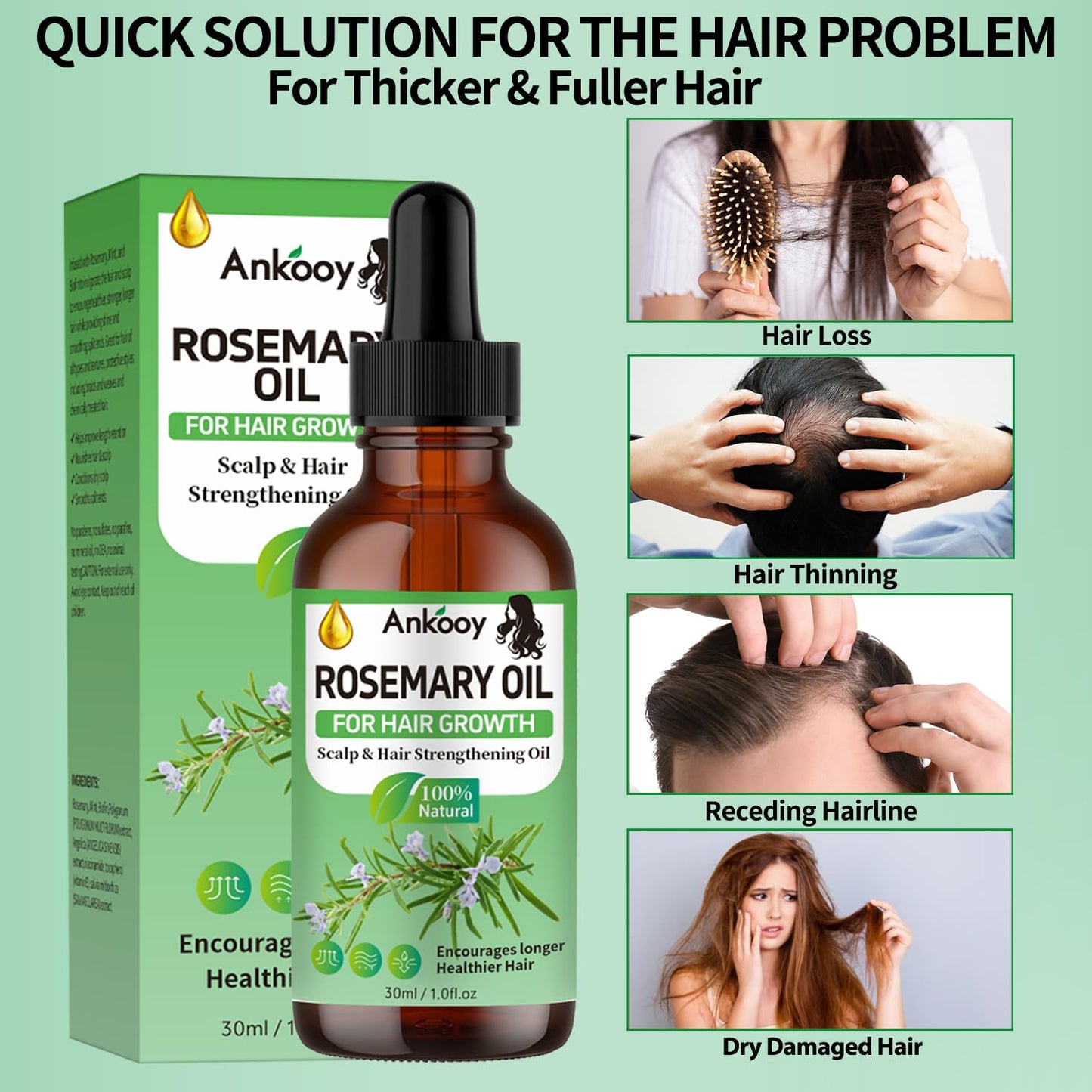 3 Pack Rosemary Oil, Hair Strengthening Care Promotes Hair Thickness for Men Women - BigGreenBear.com Beauty Products 15.25 USD Big Green Bear