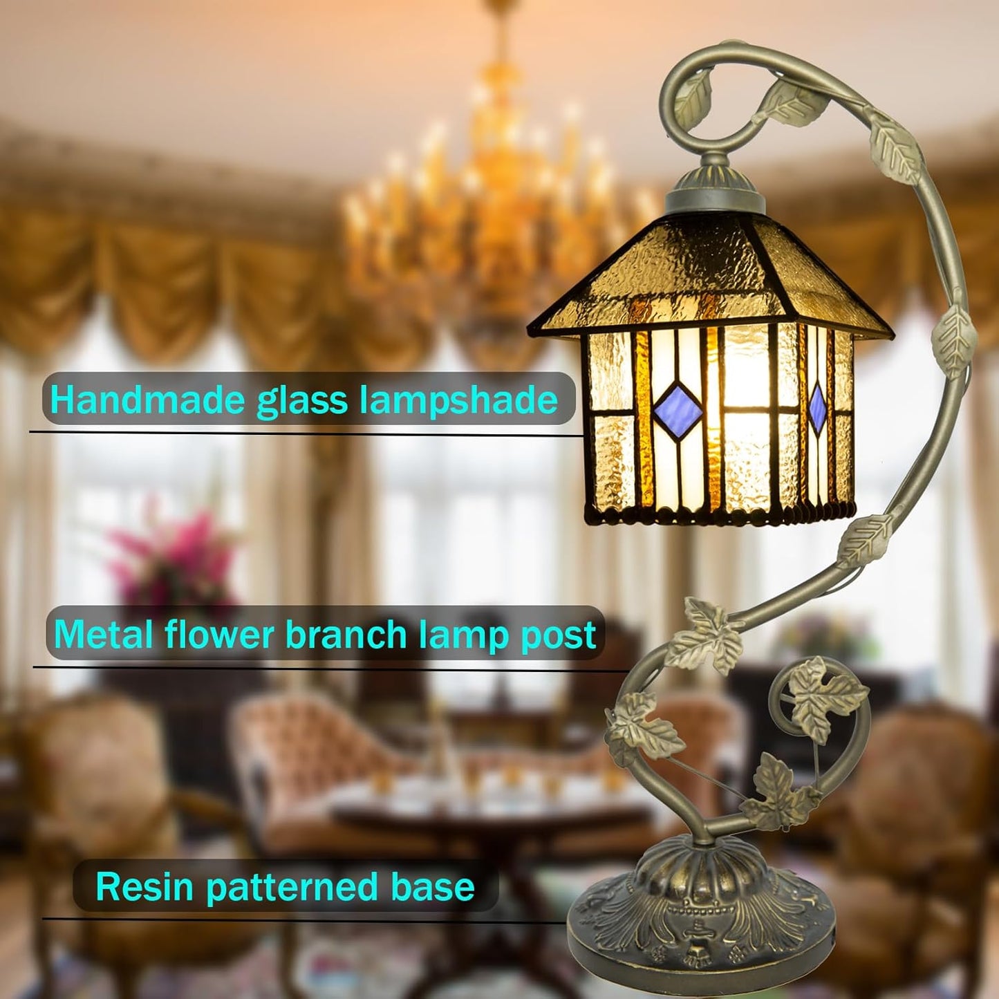 Handmade Stained Glass Lamp, Geometry House Tiffany Style Table Lamp