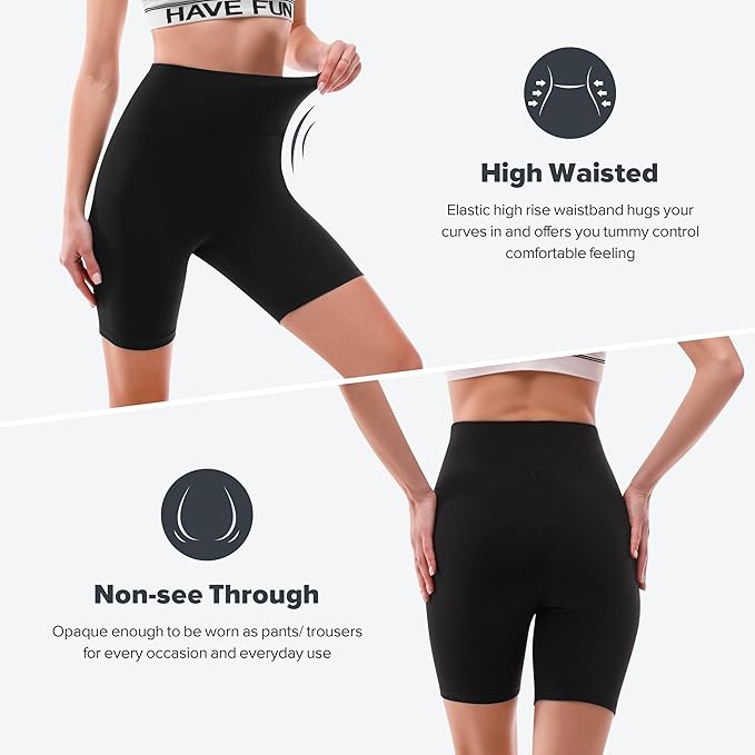 High Waisted Women Biker Shorts - 6” Buttery Soft Elastic Tummy Control Shorts - BigGreenBear.com clothing 9.99 USD Big Green Bear