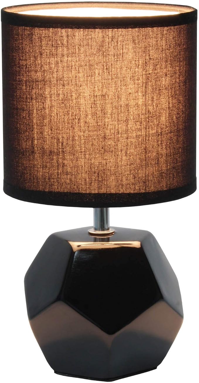 Round Prism Mini Table Lamp with Matching Fabric Shade, Black