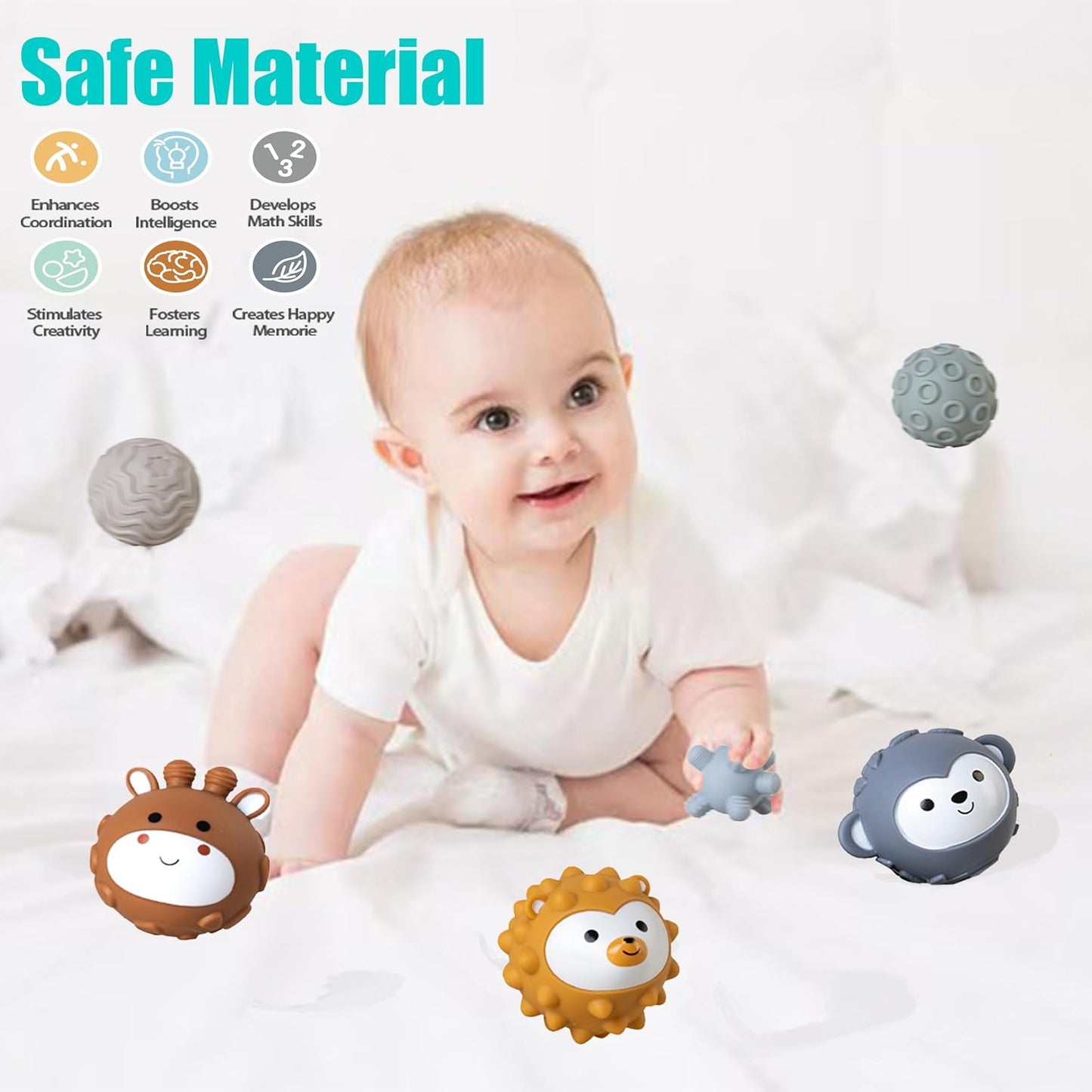 Cute Animal Shapes Sensory Ball for Babies 6-18 Months 6 Pack