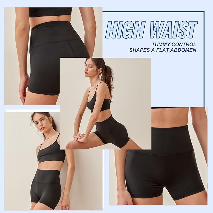 3 Pack High Waisted 5" Black Workout Yoga Compression Shorts
