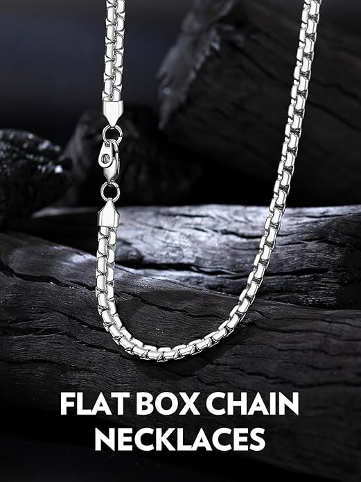 NEW! Solid Stainless Steel 6MM Flat Box Link Chains for Men 14"-30" - BigGreenBear.com jewelry 32.00 USD Big Green Bear