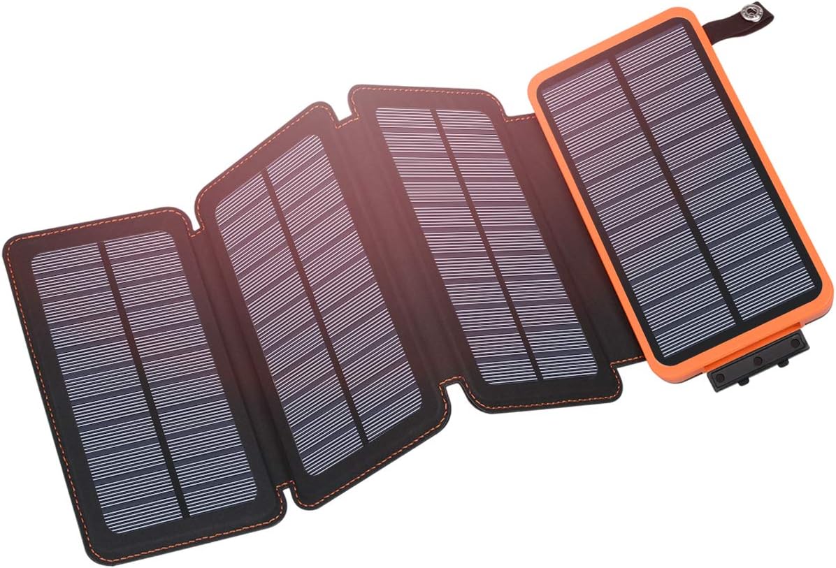 Solar Charger 25000mAh, Outdoor USB C Portable Power Bank with 4 Solar