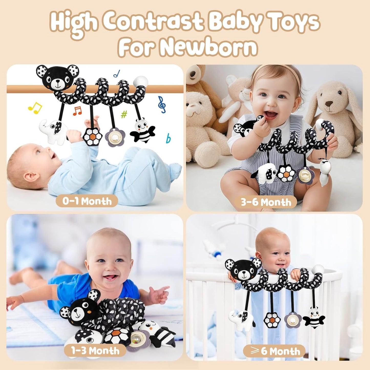 CUTE Car Seat Toys for Babies 0-6 Months, Hanging Rattle Toys for Crib Mobile