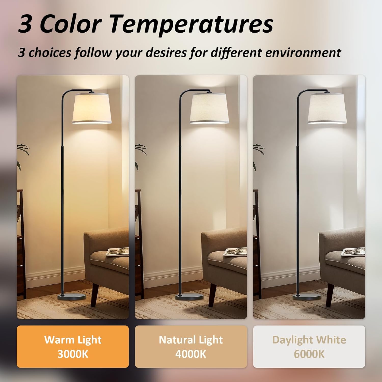 Floor Lamp for Living Room with 3 Color Temperatures, Foot Switch -  BigGreenBear.com Lighting 48.55 USD Big Green Bear