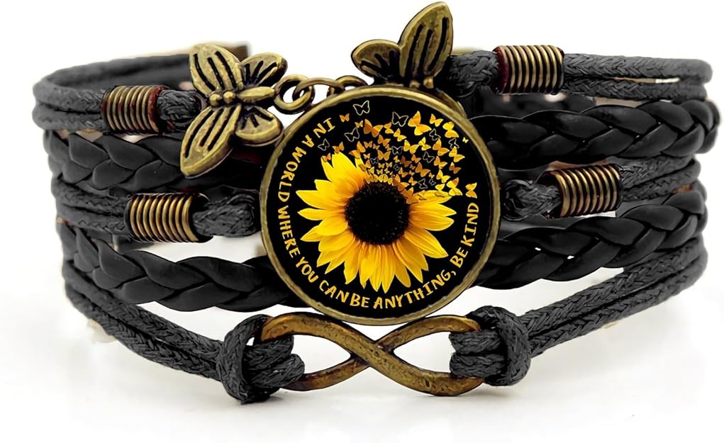 Women's Sunflower Leather Bohemian Bracelet Unique Handmade - BigGreenBear.com jewelry 14.99