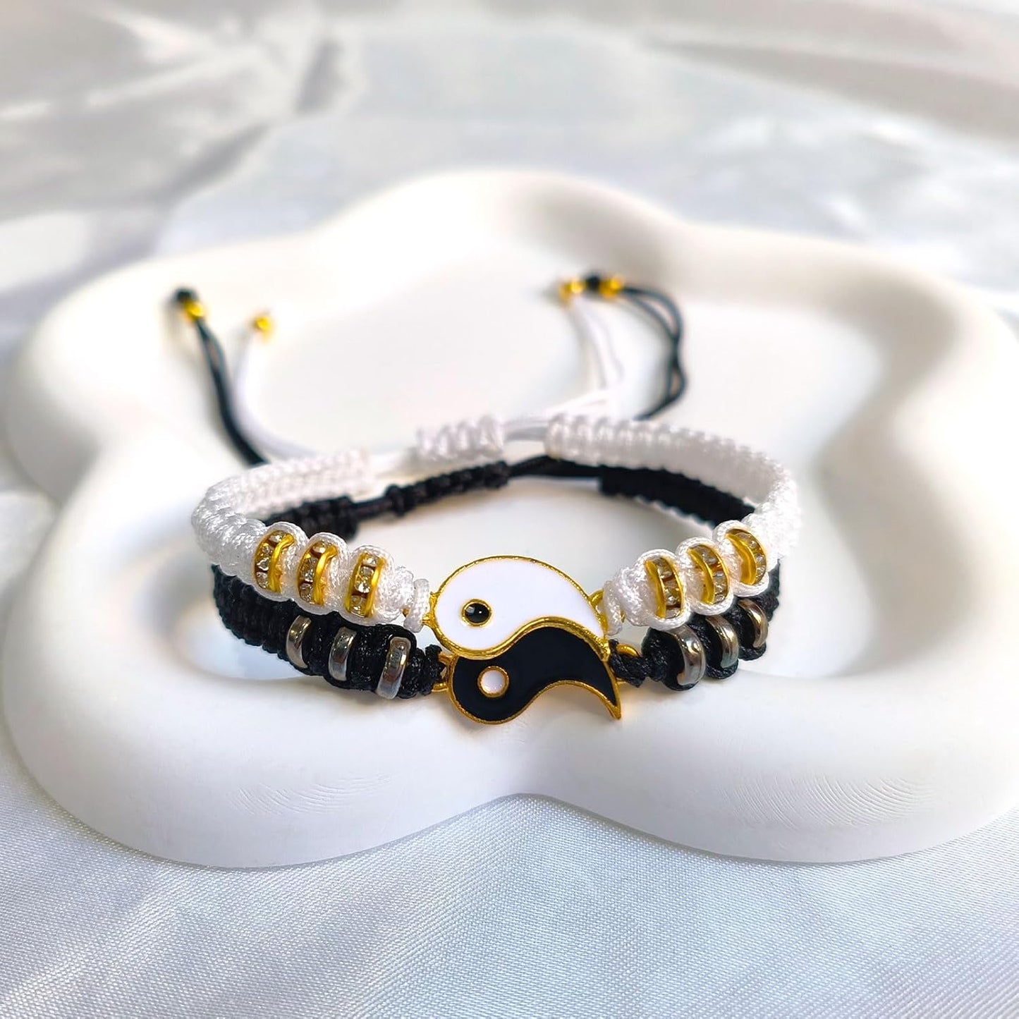 Yin Yang Couple Bracelets, 2 Matching Adjustable Cord Bracelets Long Distance Relationship - BigGreenBear.com jewelry 9.99 USD Big Green Bear