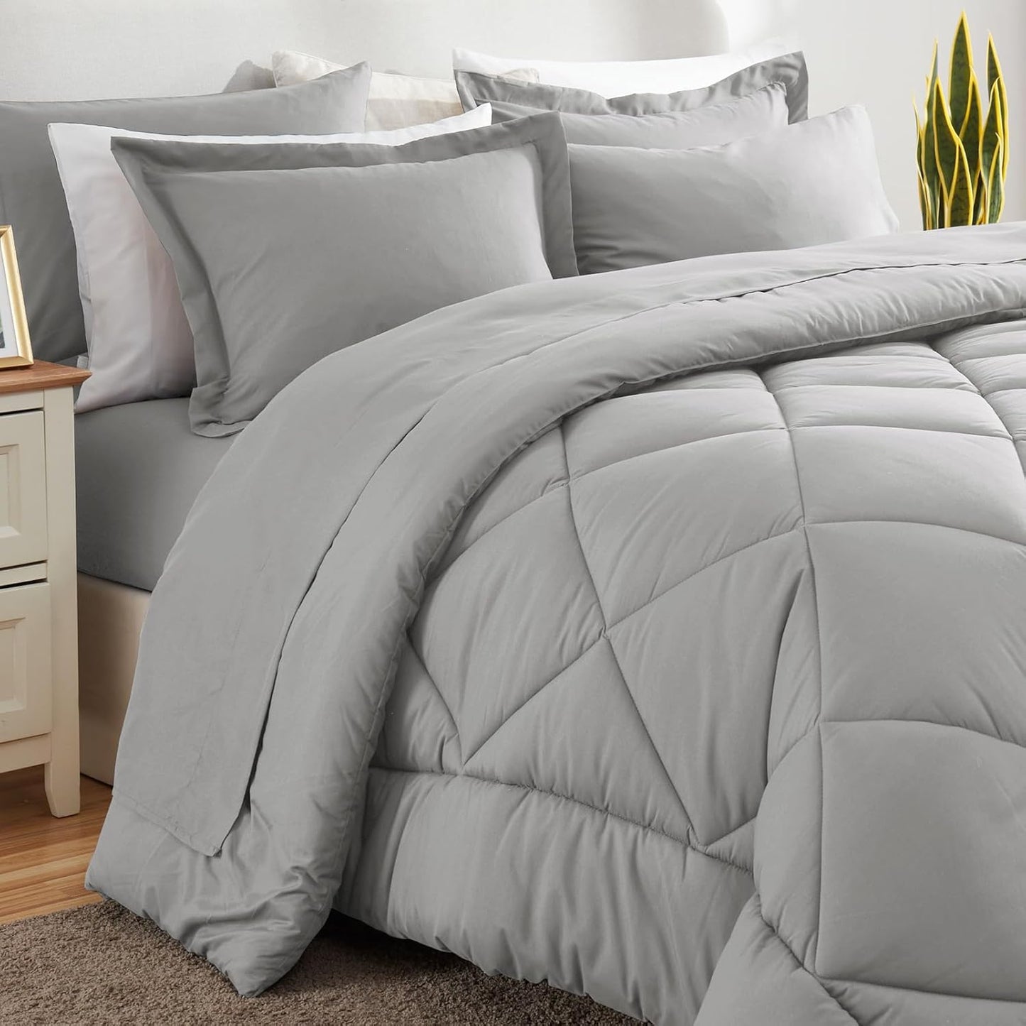7 Pieces, Queen Luxury Soft Bed Set for All Seasons, Bedding Set-Light Grey - BigGreenBear.com bedding 69.00 USD Big Green Bear