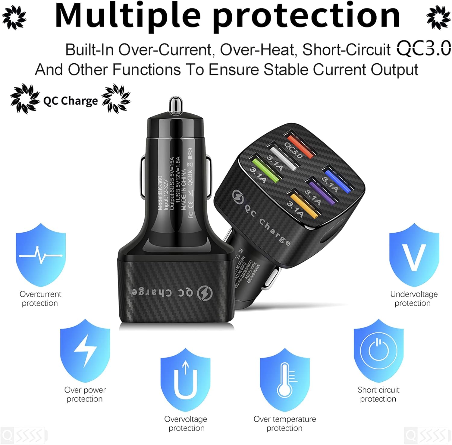 Car Charger Adapter, 6 USB Multi Port, Fast Charger, Include QC 3.0 and 5 Other Ports -  BigGreenBear.com cell phone 8.99 USD Big Green Bear