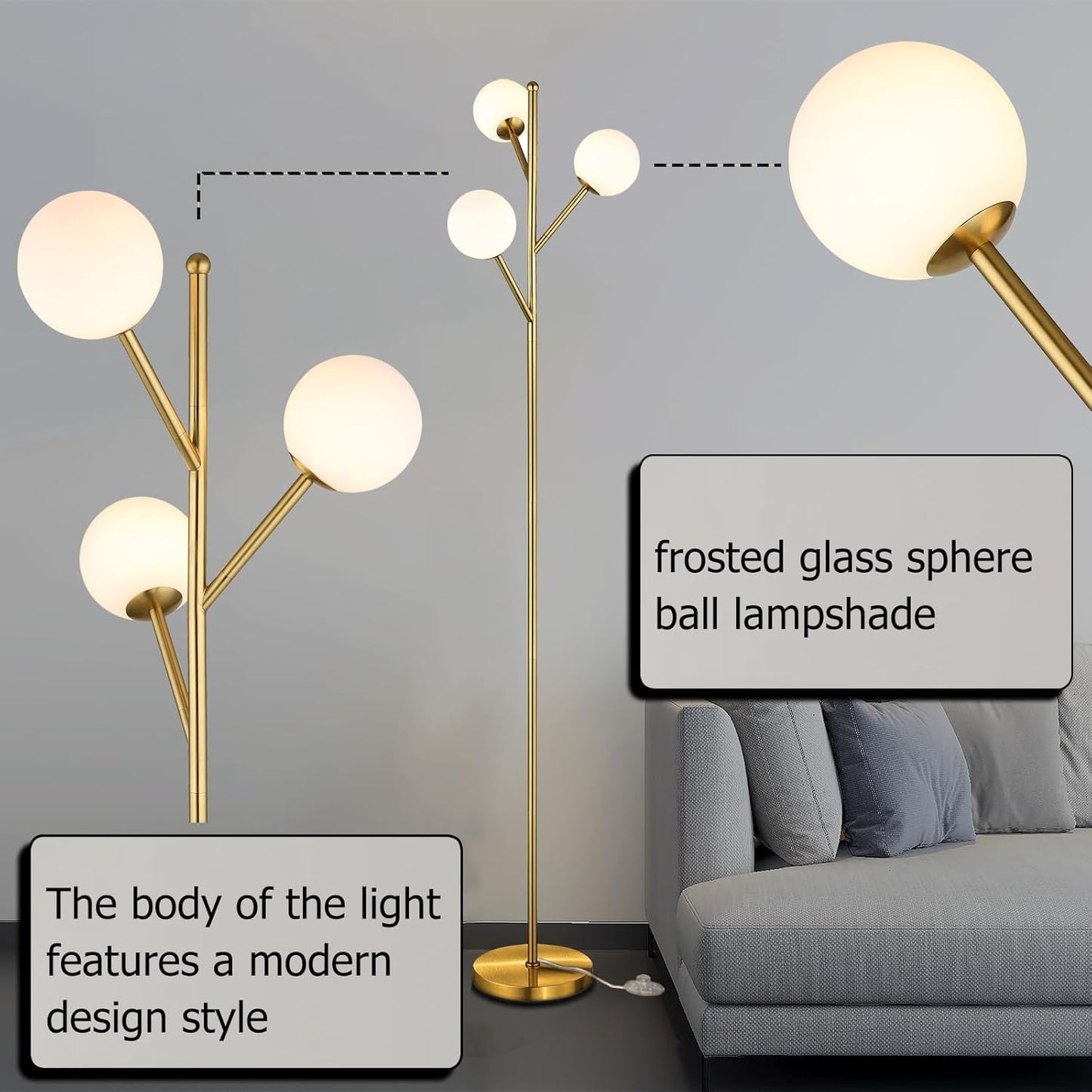 NEW 3-Globe Tree Floor Lamp Gold Floor Lamp 70"H -  BigGreenBear.com Lighting 69.99 USD Big Green Bear