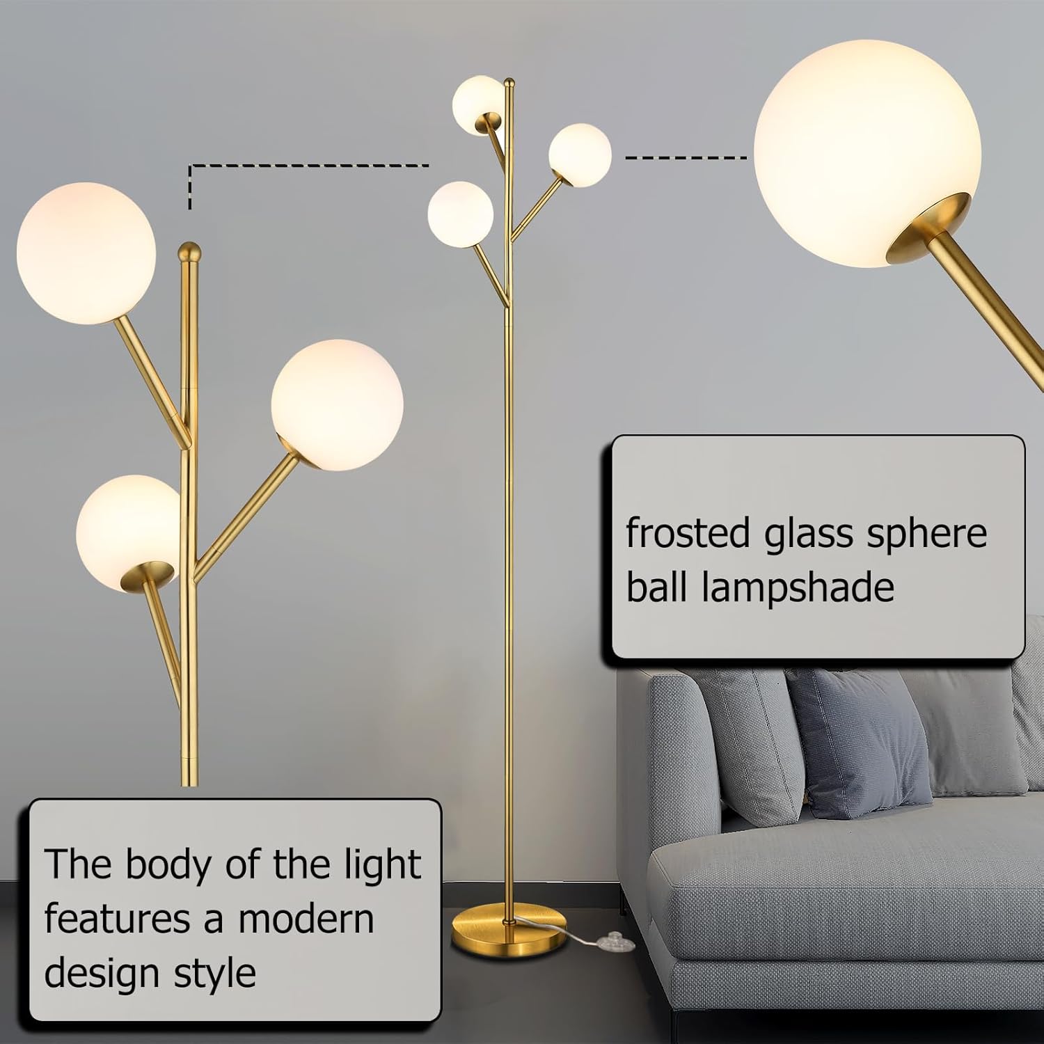NEW 3-Globe Tree Floor Lamp Gold Floor Lamp 70"H -  BigGreenBear.com Lighting 69.99 USD Big Green Bear