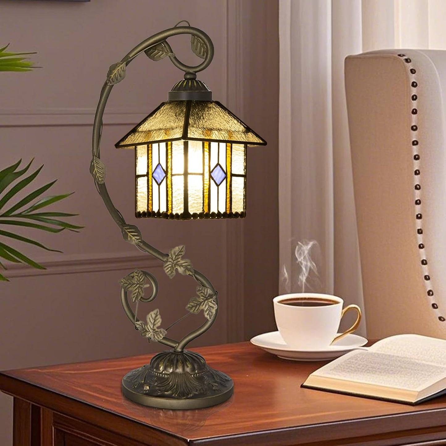 Handmade Stained Glass Lamp, Geometry House Tiffany Style Table Lamp