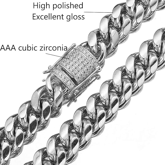 Mens Miami Cuban Link Chain Bracelet White 15mm Stainless Steel Curb - BigGreenBear.com jewelry 24.50 USD Big Green Bear