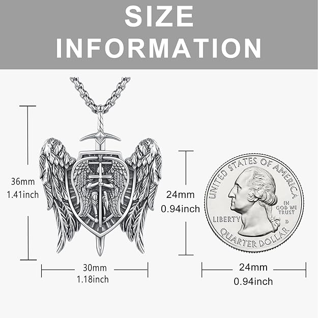 925 Sterling Silver St Michael-Shield Medal Necklace for Men Women Religious - BigGreenBear.com jewelry 69.99 USD Big Green Bear