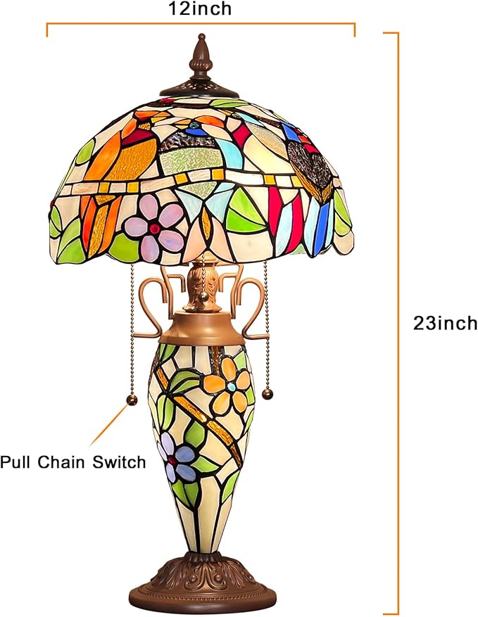 Tiffany Lamp Handcrafted Stained Glass Table Lamp 3-Light Cardinal Birds 23" - BigGreenBear.com Lighting 189.89