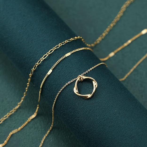 Women's Trendy Stackable 3Layered Necklaces Chain Bar Circle-Gold - BigGreenBear.com jewelry 24.30