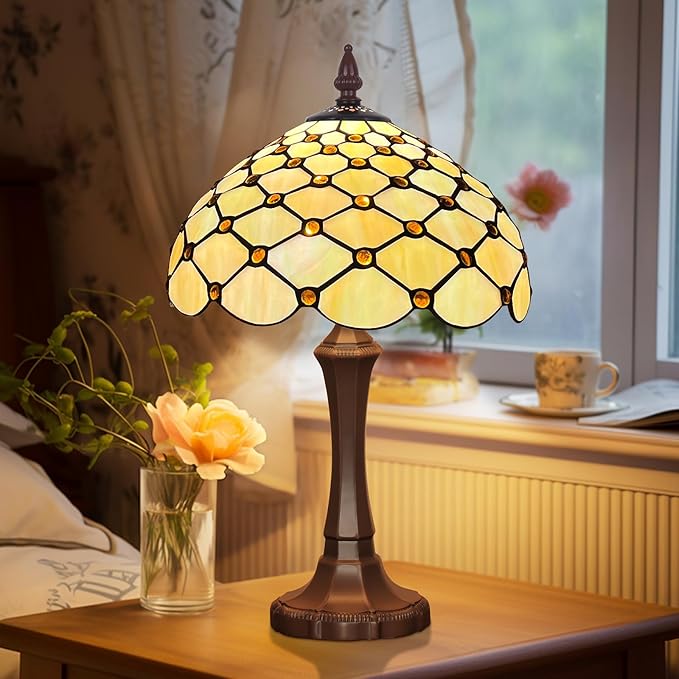 Tiffany Lamp Stained Glass Table Lamp Amber Beads 19"High - BigGreenBear.com table lamp 149.99