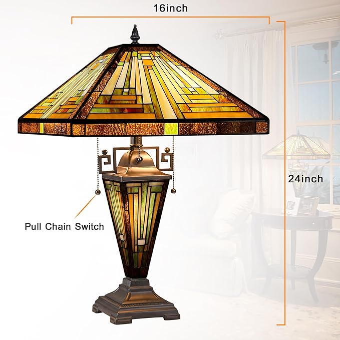 Handcrafted Tiffany Table Lamp Amber Brown Mission Style Stained Glass 24" - BigGreenBear.com Lighting 249.21 USD Big Green Bear
