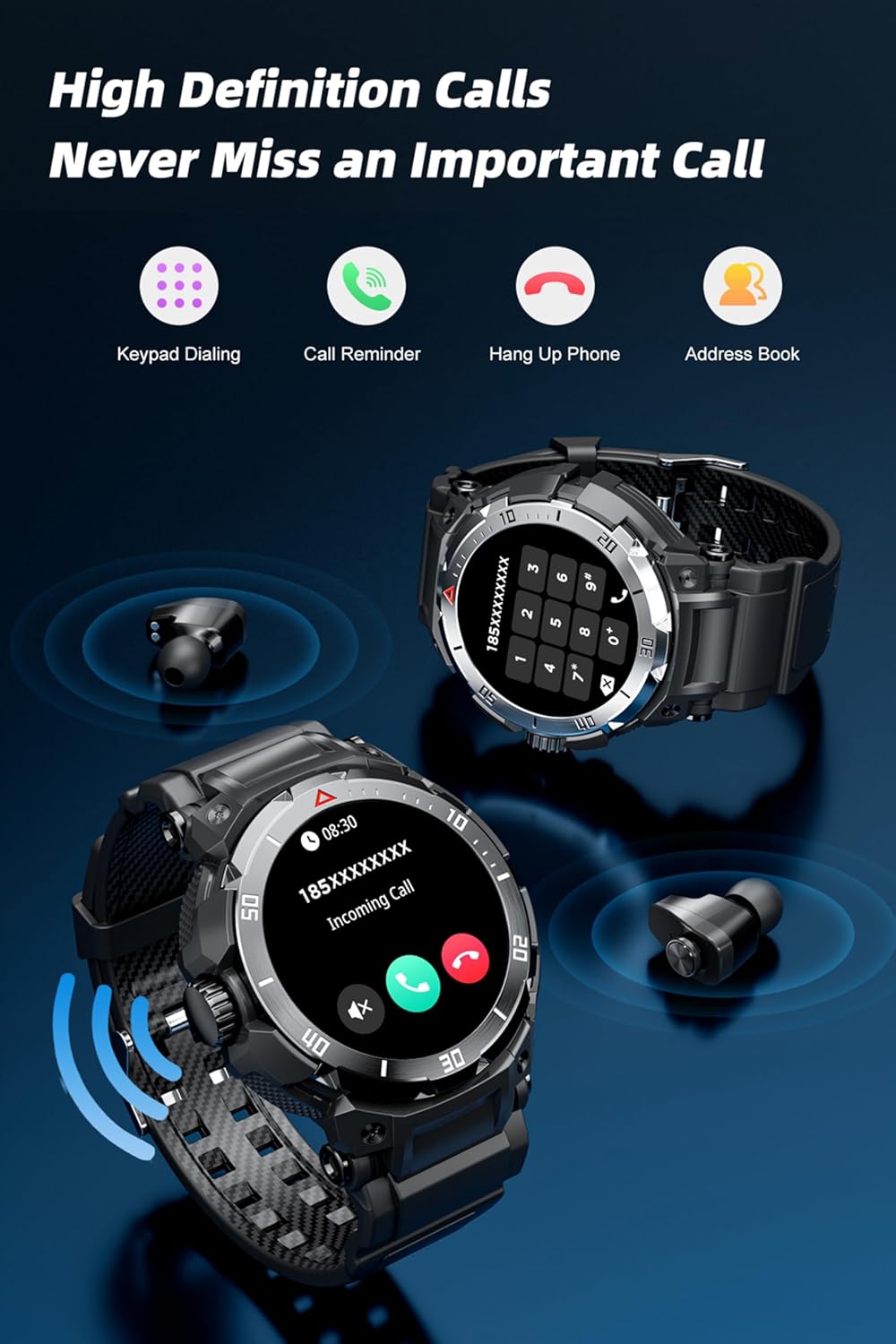 Men's Smart Watch with Earbuds, TWS Wireless Earphones for Android iOS Phones - BigGreenBear.com SMART WATCH 49.23 USD Big Green Bear