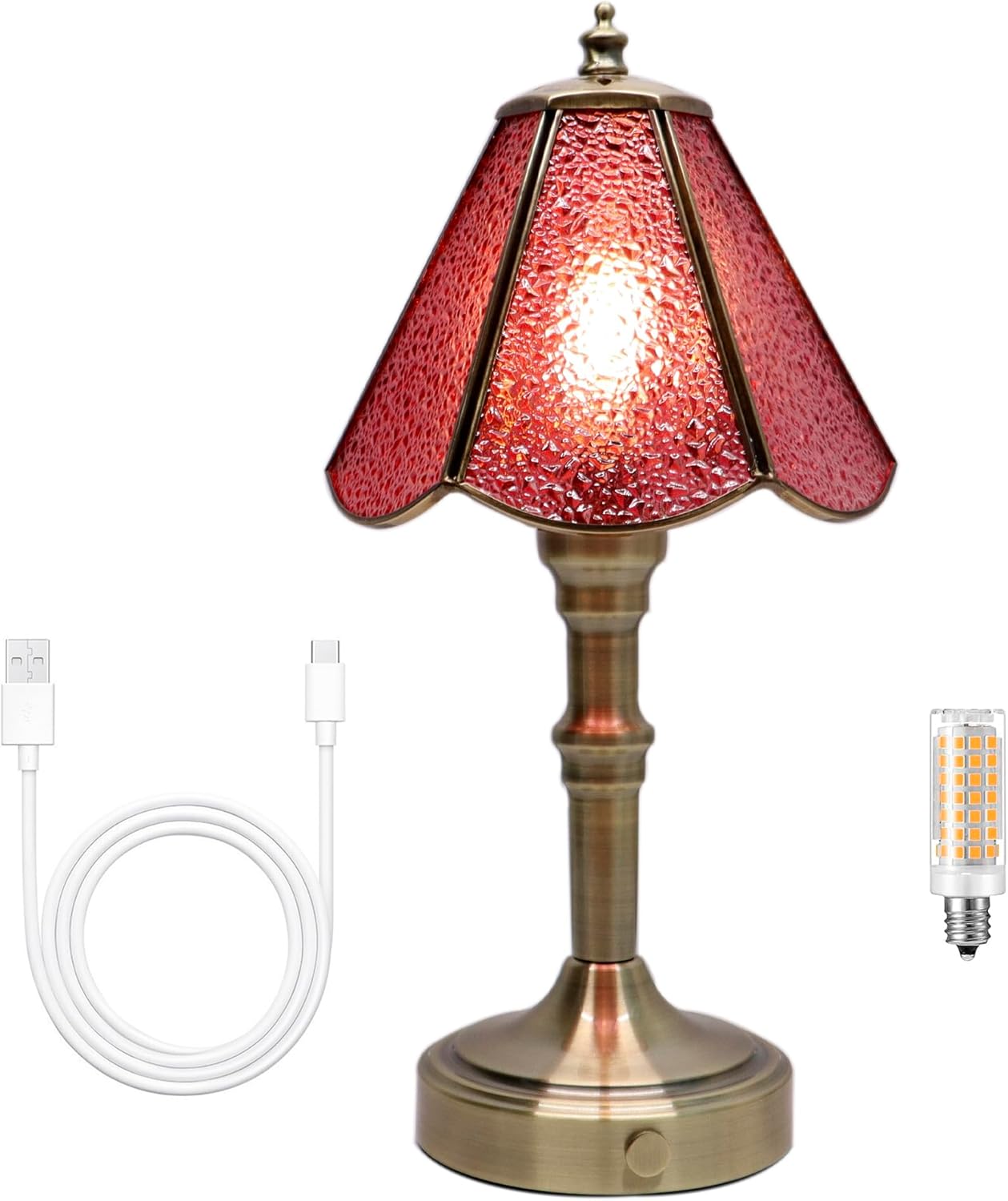 Stained Glass Touch Table Lamp 3-Way Dimmable (Pink Diamond Glass) 12" High - BigGreenBear.com table lamp 39.99 USD Big Green Bear