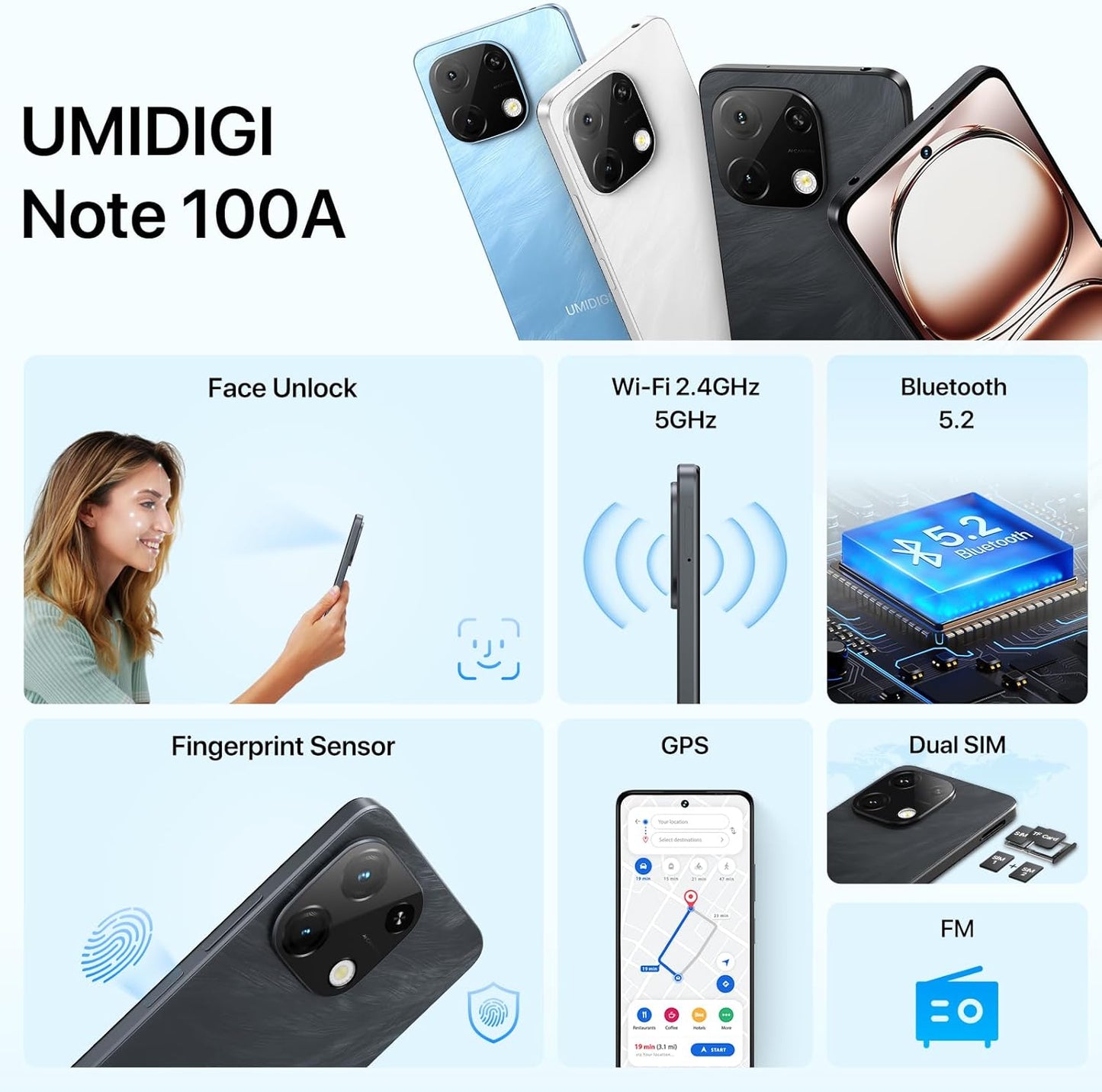 UMIDIGI Note 100A Cell Phone, 8(4+4)+256GB/1TB TF, 6.8" HD+ 120Hz Display Phones, Android 14 Unlocked Smartphone